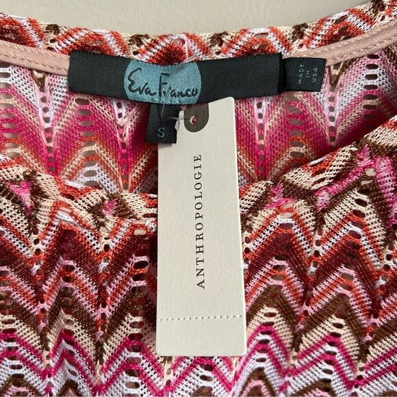 Anthropologie Eva Franco Lorelle Blouse Womens Small Pink Chevron 60's 70's Top - Picture 5 of 7
